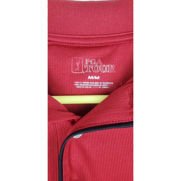 PGA Tour Men's Medium Red Polo Shirt Black Piping Golf - Picture 3 of 4